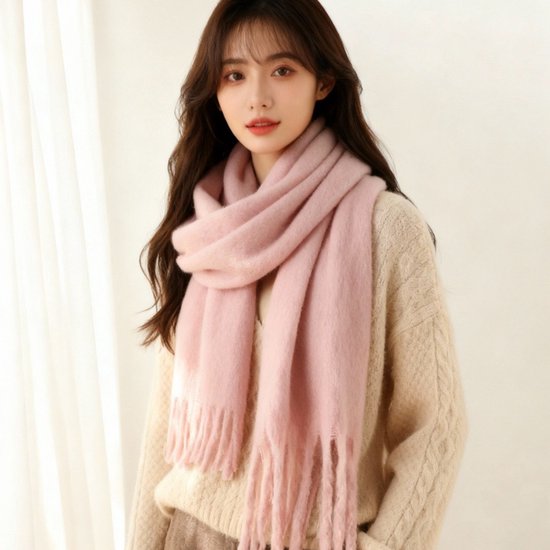 Châle de mode en laine d&rsquo;imitation, châle d&rsquo;hiver et châle-étole pour dames, châle d&rsquo;hiver épais uni avec glands (Rose)