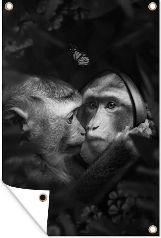 Décoration murale Image miroir d&rsquo;un singe dans la jungle – noir et blanc – 120×180 cm – Poster de jardin