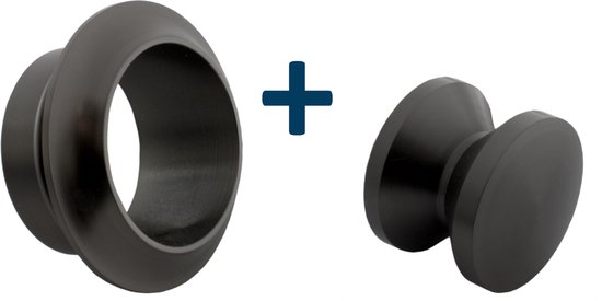 Bague de perçage avec bouton – Rosette – PVD Gun Métal – 16 mm – Acier inoxydable 316 – Massief – Diamètre du foret 26 mm – Bouton poussoir inclus