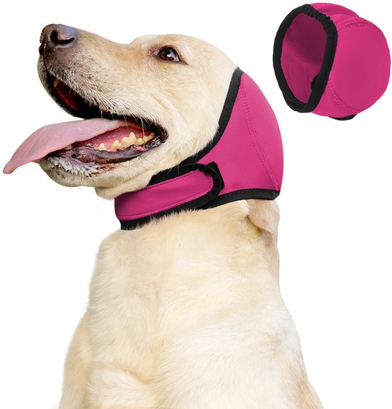 Caches auriculaires apaisantes pour chiens – Caches auriculaires étanches pour la natation – Soulage l&rsquo;anxiété – Bandeau calmant pour chiens – Réduction du bruit et isolation – Convient pour le bain, la tonte et la gestion émotionnelle – Rose – L
