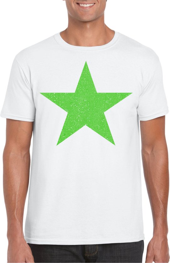 Chemise fantaisie pour homme Bellatio Decorations – Étoile – Blanc – Paillettes vertes – Carnaval/Soirée à thème M
