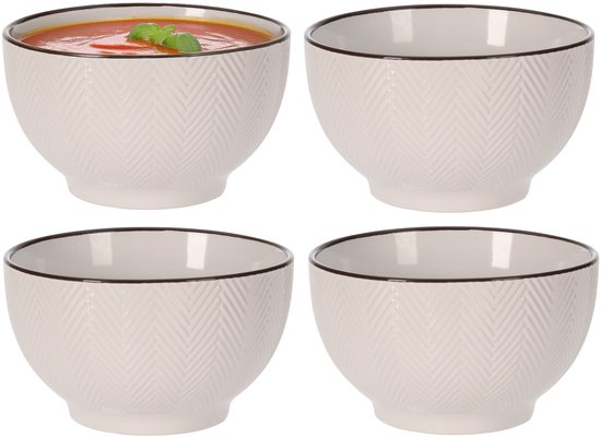 Bol à soupe Siaki en forme d&rsquo;arête de poisson – Lot de 4 – beige – 14 x 8 cm – céramique – bols/plats – 680 ml