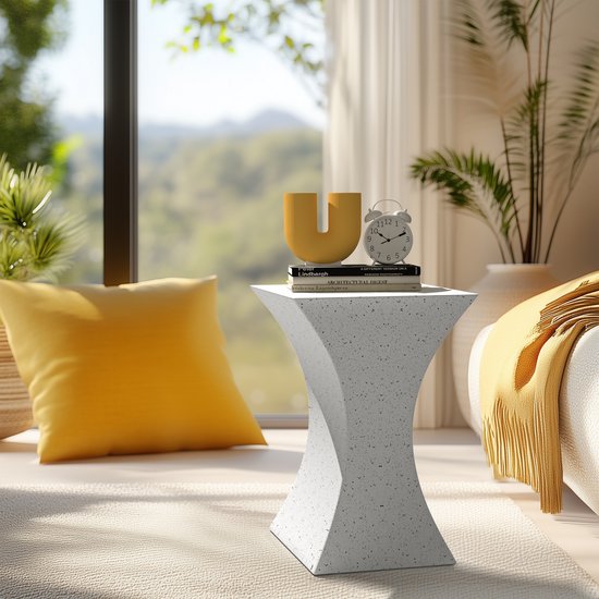 FATIVO Table d&rsquo;appoint – Chevets géométrique – Table basse blanche pour Intérieur/Extérieur – 32x32x46.5cm