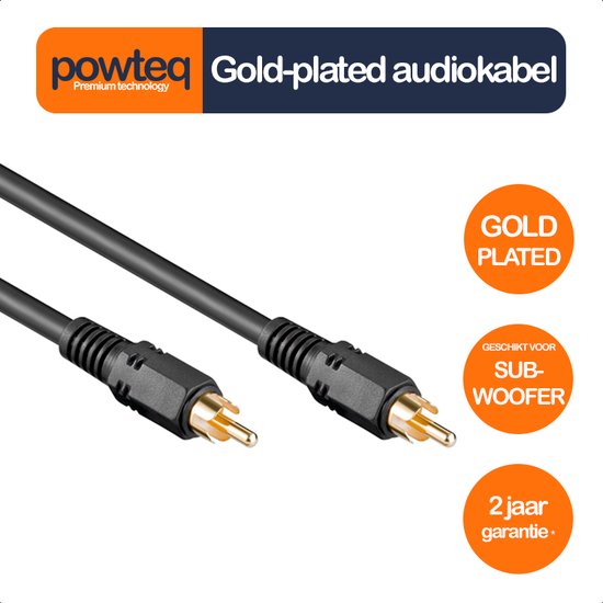 Câble subwoofer Powteq premium – 2 mètres – Double blindage – Gold or – Extra robuste