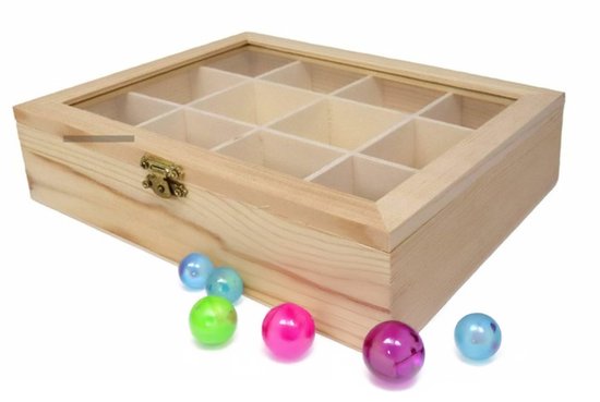 Boîte de rangement Hobby et perles – 12 compartiments – naturel – bois – 23 x 18 x 5 cm – pour ranger vos fournitures de loisirs créatifs