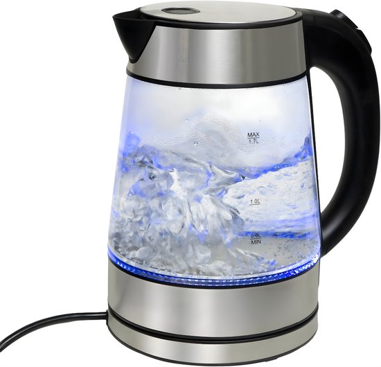 Bouilloire AHD® – Bouilloire avec contrôle de la température – Bouilloire en verre – Argent – 21cm x 16cm x 25cm