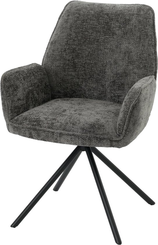 Chaise de salle à manger MCW-G67, chaise de cuisine Chaise avec accoudoirs, support de voiture pivotant, chenille Oeko-Tex MVG ~ gris foncé