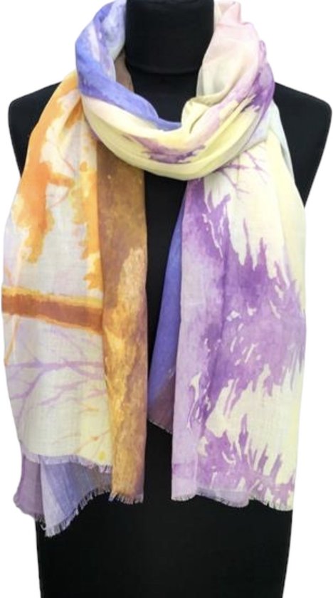 Écharpe Longue et Fine – Imprimé Nature – Violet/ Oranje – 180 x 90 cm (6261#)