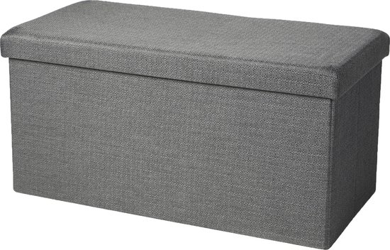 Banc Urban Living Hocker – pouf double place – boîte de rangement – gris – polyester/MDF – 76 x 38 x 38 cm – pliable