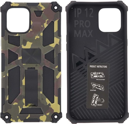 Coque pour iPhone 12 Pro Max – Robuste Extreme Backcover Army Camouflage avec béquille – Vert