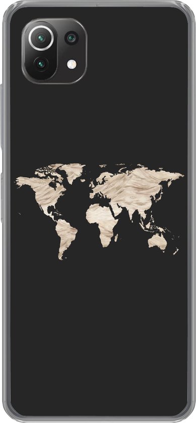 Convient pour coque Xiaomi Mi 11 Lite – Wereldkaart – Foin – Marron – Étui de téléphone en Siliconen