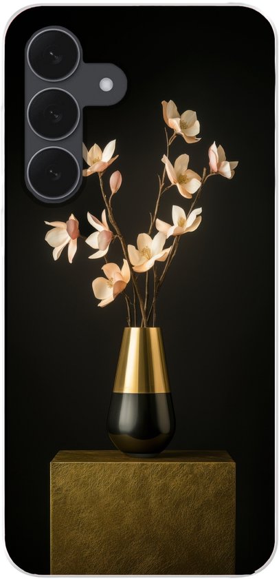 Étui de téléphone Convient pour Samsung Galaxy S25 FE étui – Élégant – Bouquet – Goud – Vase – Siliconen Étui de téléphone Étui de téléphone