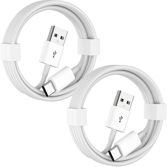 Câble USB A vers USB C – Câble de charge de 3 mètres (2x) – Compatible avec : Samsung A33 A34 A40 A50 A52 A53 A54 / Xiaomi / Sony / Realme / Oppo / OnePlus / Nokia / Motorola / Huawei – Wit
