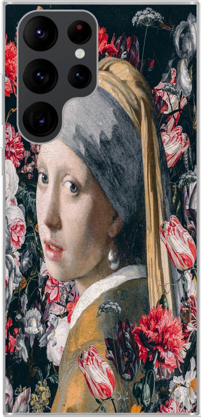 Coque Samsung Galaxy S22 Ultra – Fille à la perle – Fleurs – Vermeer – Coque de téléphone en Siliconen
