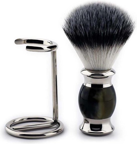 Brosse de rasage avec support en acier inoxydable – Cheveux synthétiques et manche en résine