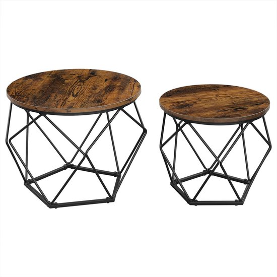 BEGRYF – Lot de 2 tables d&rsquo;appoint – brun rustique – rond – 50/40×40/36 cm