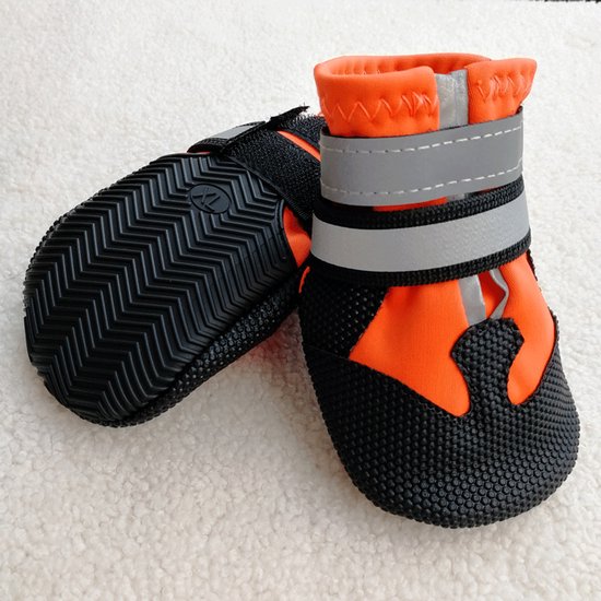 Bottes pour chiens, lot de 4 chaussures antidérapantes pour chiens, bottes protectrices imperméables pour chiens de taille moyenne et grande, orange, L