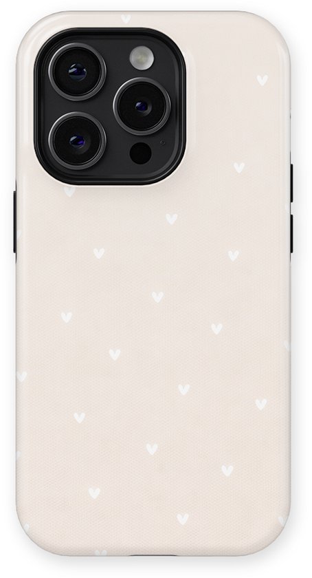 Coque robuste avec cœurs compatible avec iPhone 15 Pro Max | Little Love Tough Case compatible avec Mag | Coque arrière imprimée cœurs compatible avec iPhone 15 Pro Max Ivory Hearts