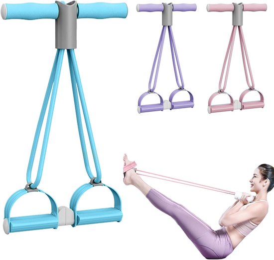 Bande de résistance quadriceps bleue de 13,6 kg (30 lb) avec pédales amovibles, corde abdominale avec poignées, corde élastique de yoga, adaptée pour étirer et modeler le ventre/la taille/les bras/les jambes.