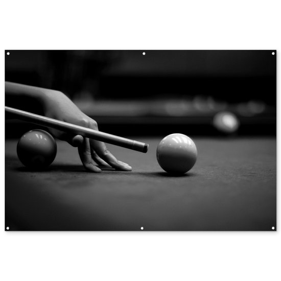 Décoration murale Une femme joue au billard dans un café – noir et blanc – 180×120 cm – Affiche jardin