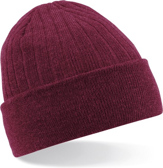 Bonnet homme/femme Thinsulate Bonnet d&rsquo;hiver 100% laine acrylique rouge – bordeaux – chapeaux basiques chauds – Tissu double épaisseur