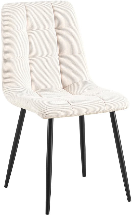 Chaise de salle à manger CLP Antibes – Classique – Structure en métal – Charge maximale : 150 kg – Velours côtelé – Tissu côtelé/crème