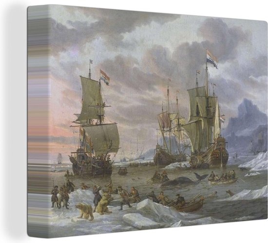 Chasse à la baleine dans la mer Arctique – Peinture d&rsquo;Abraham Storck 120×90 cm – Tirage photo sur toile (Décoration murale salon / chambre)