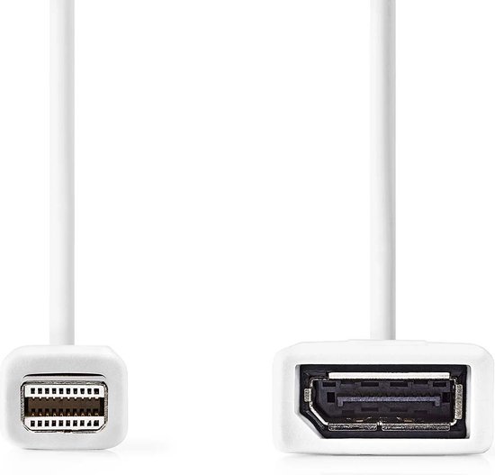 Câble Nedis Mini DisplayPort – DisplayPort 1.2 – Mini-DisplayPort Male – DisplayPort Femelle – 21,6 Gbps – Nickelé – 0,20 m – Rond – PVC – Wit – Boîte