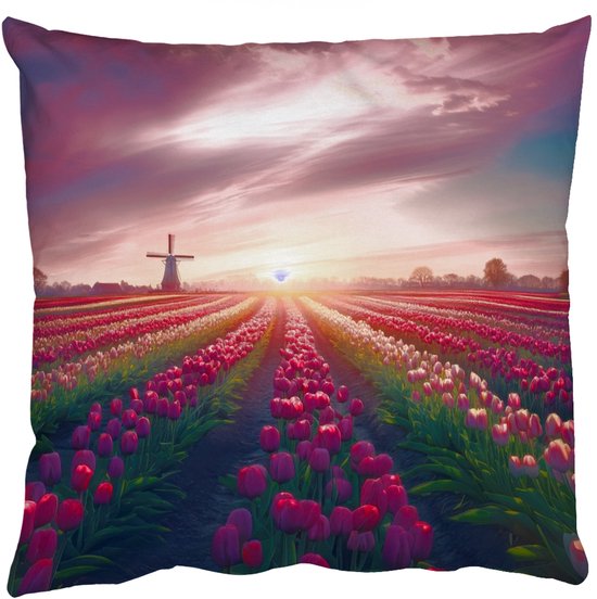 Coussins décoratifs – Oreillers de salon – 50×50 cm – Moulin à vent – Coucher de soleil – Paysage