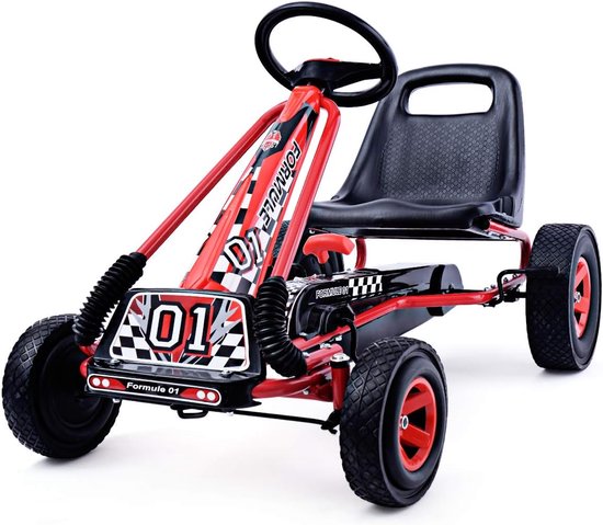 COSTWAY Gokart avec frein à main et siège réglable, voiture à pédales avec marche avant et arrière, pour enfants à partir de 3 ans, véhicule à pédales, véhicule pour enfants, 98 x 59 x 61 cm (rouge)