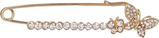 Fako Bijoux® – Broche décorative / Broche écharpe – Papillons – Cristal – 88mm – Doré