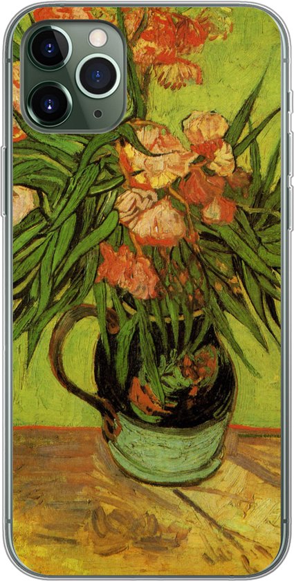 Coque iPhone 11 Pro Max – Vase nature morte avec lauriers roses et livres – Vincent van Gogh – Coque en Siliconen pour téléphone
