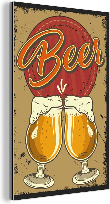 Décoration murale Métal – Peinture Aluminium – Mancave – Verres à bière – Vintage – Dessin – 100×150 cm
