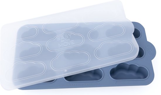 Bébé on the Move – Yummy Tray – Plateau de congélation pour lait maternel et purée pour bébé – Couvercle anti-fuite – Denim