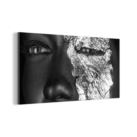 Décoration murale Métal – Peinture Aluminium Industrielle – Femme – Argent – Zwart – Maquillage – 40×20 cm – Dibond – Photo sur aluminium – Décoration murale industrielle – Pour le salon/chambre