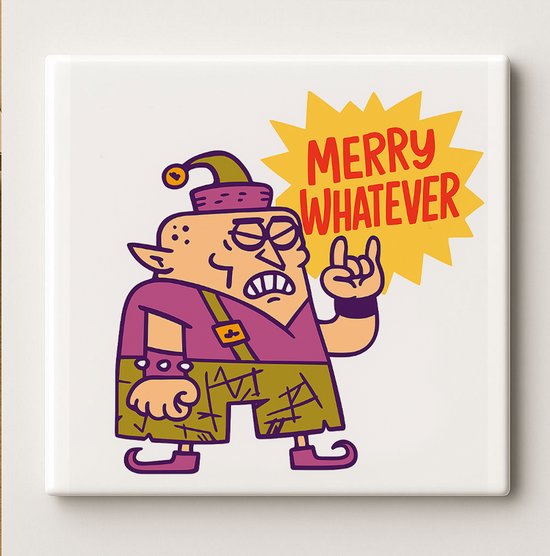 Carreau humoristique de Noël « Merry Whatever » 15 x 15 cm – Décoration murale humoristique en céramique pour les fêtes et cadeau pour les amis