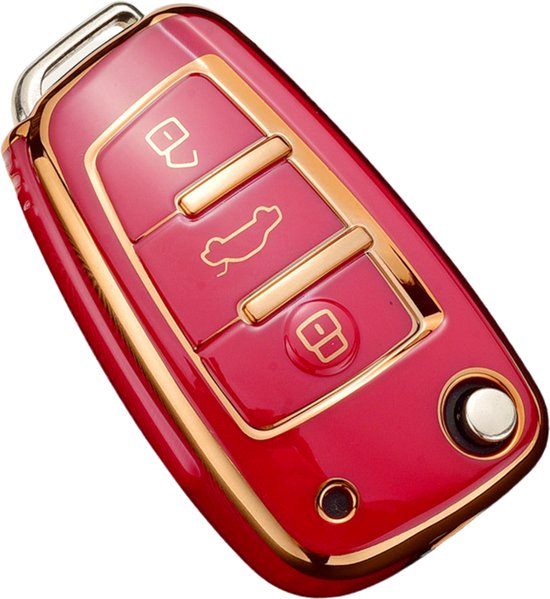 Étui de clé en TPU souple – Étui de clé adapté pour Audi A1 / A3 / A5 / A6 / Q3 / Q5 / S3 / S5 / RS – Rouge et or métallisé – Étui de clé – Accessoires de vêtements pour bébé de voiture