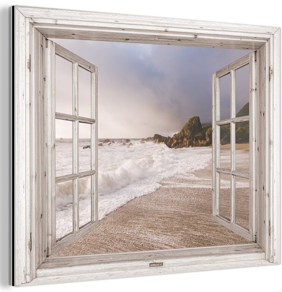 Décoration murale Métal – Aluminium Peinture Industrielle – Vue traversante – Plage – Mer – 80×60 cm – Dibond – Photo sur aluminium – Décoration murale industrielle – Pour le salon / chambre