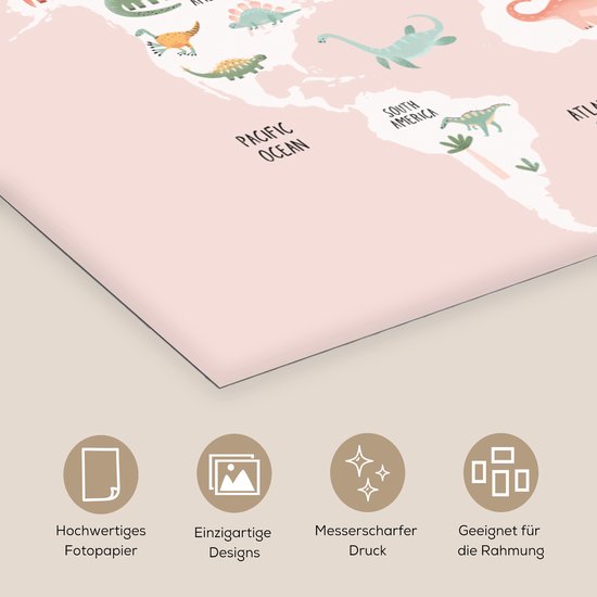 Chambre d&rsquo;enfant – Carte du Wereldkaart – Dino – 120×60 cm – Affiche