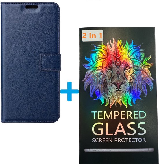 Étui portefeuille + 2x Glas de protection d&rsquo;écran adapté à : Xiaomi Redmi Note 12 4G – Blauw