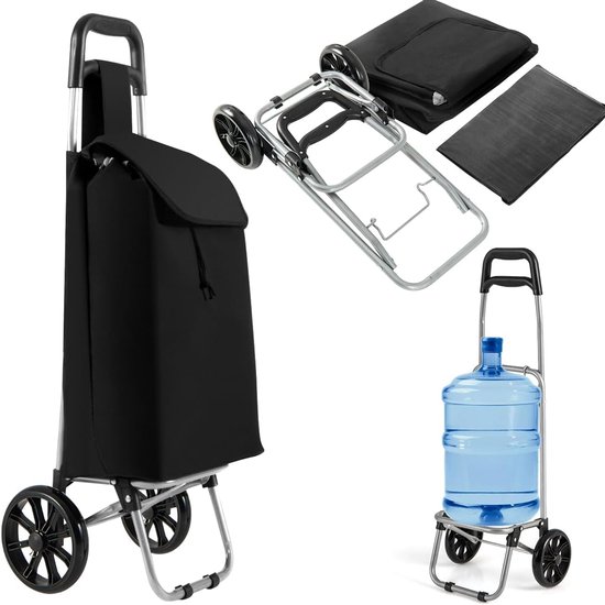 COSTWAY Chariot de courses 35 litres, pliable, chariot de marché avec roulettes, chariot de courses avec sac de courses amovible et sac latéral, chariot de marché supportant jusqu&rsquo;à 35 kg, 34 x 28 x 90 cm
