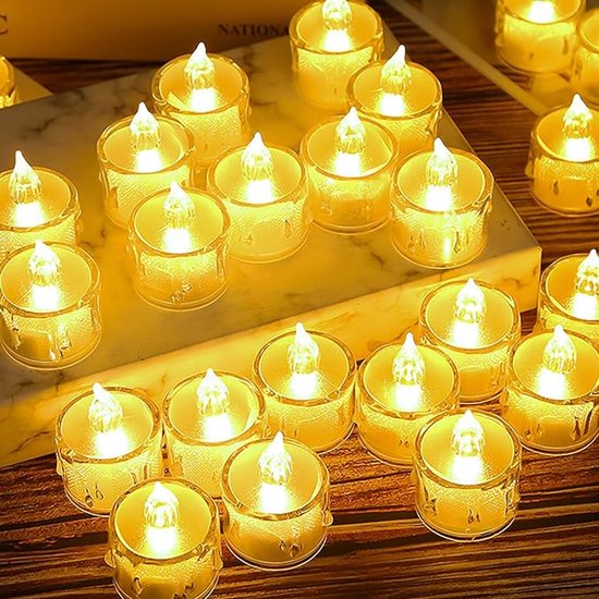 Bougies à LED – Set de 35 cônes LED – Flamme ondulante, chaleureuse, piles incluses pour Noël, sapin de Noël, Pasen, mariage, Fête (Jaune) [Classe énergétique A]