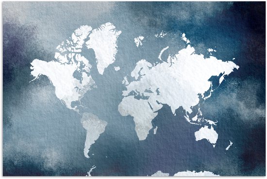 Carte du monde de couleur claire sur fond aquarelle bleu 90×60 cm
