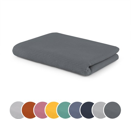 Couverture Sleepling 150 x 200 cm avec structure gaufrée | couverture de canapé ou de salon | couverture douillette douce pour la peau | régulation de la température | fait de 100% coton | lavable à 30 degrés | gris foncé