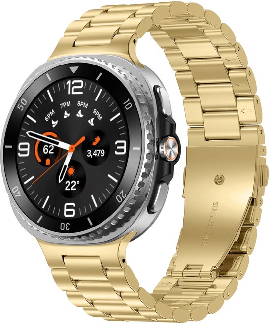 Bracelet à maillons en acier Strap-it – Bracelet en acier inoxydable avec fermoir papillon compatible avec Samsung Galaxy Watch 8 – 40 mm / Galaxy Watch 8 – 44 mm / Galaxy Watch 8 Classic (or / or)