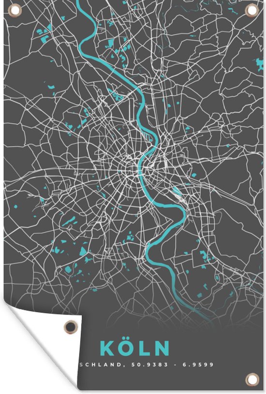 Décoration de jardin Allemagne – Blauw – Cologne – Plan de la ville – Carte – Plan d&rsquo;étage – 40×60 cm – Affiche de jardin – Toile de jardin
