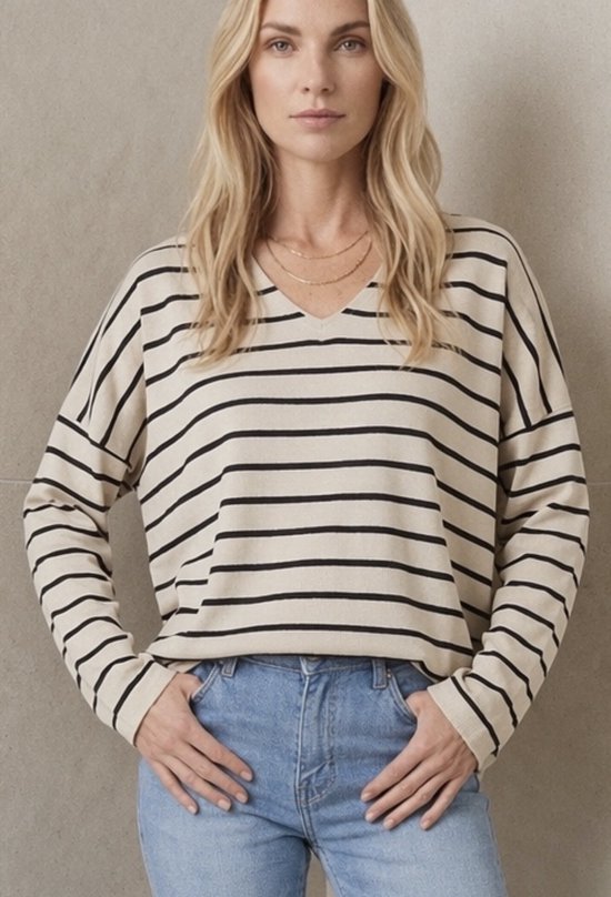 Blouse avec col en V et rayures pour femmes