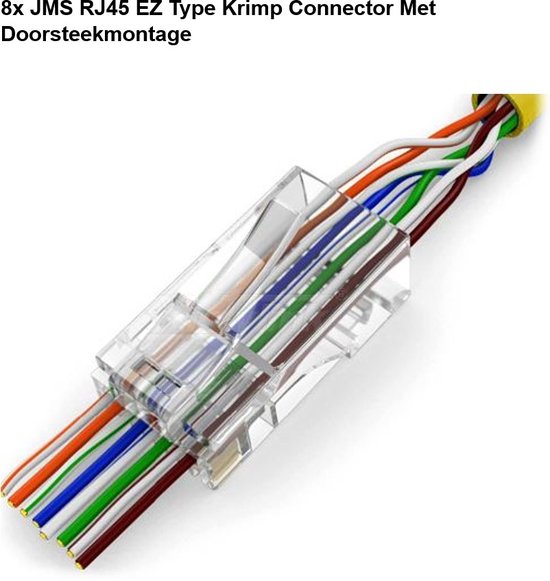 Connecteur à sertir de type JMS RJ45 EZ avec support enfichable pour câble réseau UTP CAT5, CAT5e et CAT6. – 8 pièces