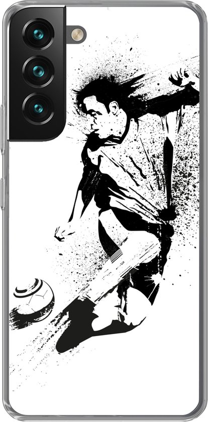 Coque Samsung Galaxy S22 Plus – Une illustration d&rsquo;une personne tirant un ballon de football vers le but – Garçons – Garçon – Enfant – Coque de téléphone en Siliconen