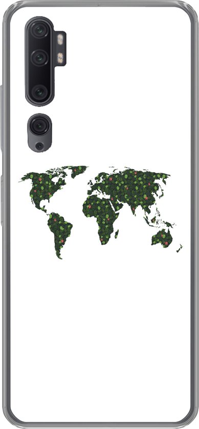 Coque Xiaomi Mi Note 10 Pro – Wereldkaart – Vert – Feuilles – Coque de téléphone en Siliconen